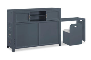 Quinn Platform Bed with Bookcase Headboard, Built-in Desk & Stool, Blue - Full Size