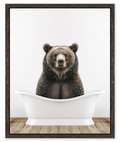 Bear in Tub Framed Canvas Artwork - 17.5" x 21.5" | Œuvre d’art encadrée « Bear in Tub » sur toile - 17,5 po x 21,5 po