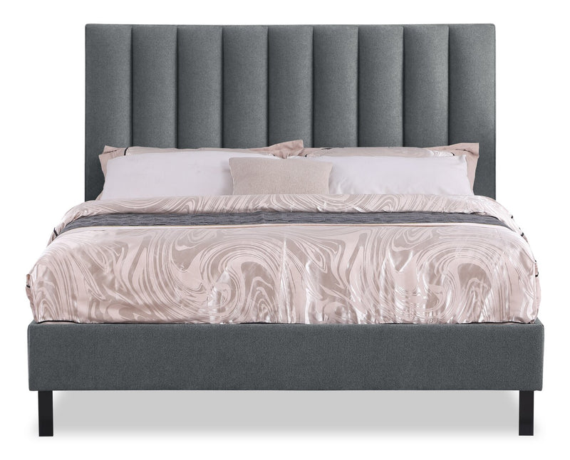 Amos Upholstered Platform Bed Base in Charcoal Fabric - King Size