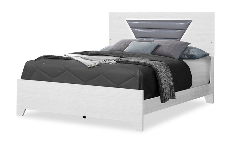 Elite 6pc Bedroom Set with Bed, Dresser, Mirror & Nightstand, LED, Modern, White - Queen Size