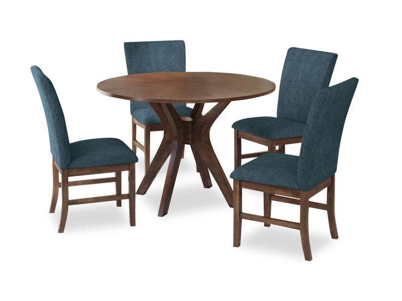 Rain 5pc Dining Set with Table & 4 Blue Chairs, 45\"W Round - Blue/Brown