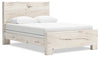 Derekson Panel Bed with Headboard & Frame, Rustic White - Queen Size