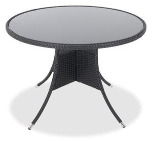 Arizona Outdoor Patio Table - Hand-Woven Resin Wicker, Round Tempered Glass Table Top, UV & Weather Resistant - Black