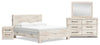 Derekson 6pc Bedroom Set with Panel Bed, Dresser, Mirror & Nightstand, Rustic White - King Size