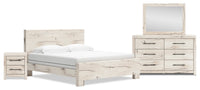 Derekson 6pc Bedroom Set with Panel Bed, Dresser, Mirror & Nightstand, Rustic White - King Size 