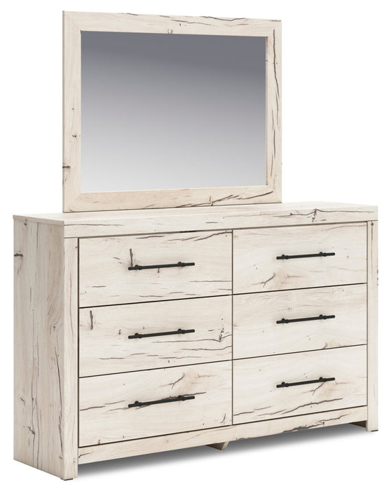 Derekson 5pc Bedroom Set with Side Storage Bed, Dresser & Mirror, Rustic White - Queen Size