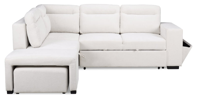 Primo Coast 3-Piece Left-Facing Ivory White Fabric Sleeper Sectional with Storage Chaise and Storage Armrest
