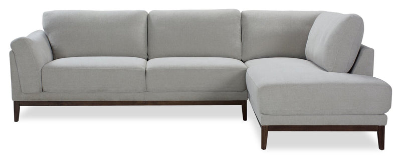 Horizon 2-Piece Right-Facing Fabric Sectional with Wood Base and Legs - Grey