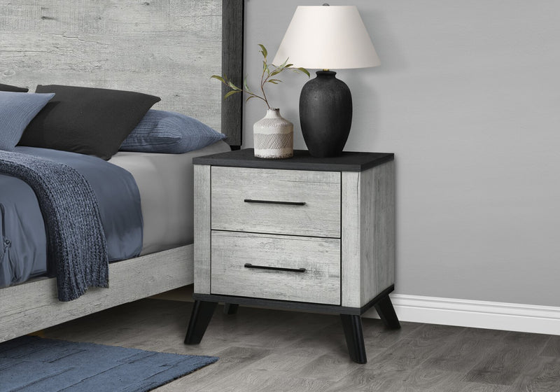 Blake Bedside 2-Drawer Nightstand, 24\"W x 22\"H - Grey & Black