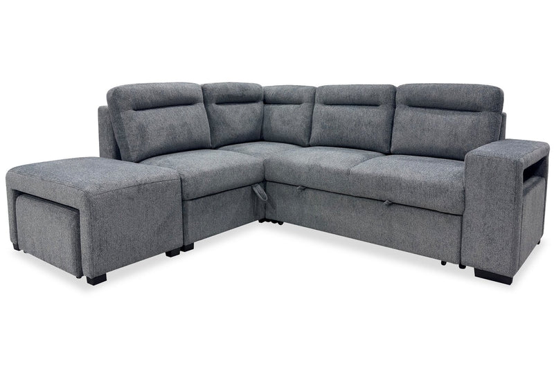 Coast 3-Piece Left-Facing Fabric Sleeper Sectional with Storage and Ottoman - Smoke