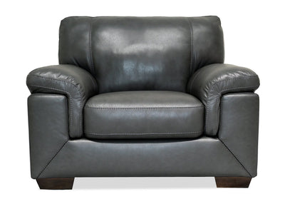 Classico 47" Genuine Leather Chair with Wood Legs – Carbon Grey | Fauteuil Classico de 47 po en cuir véritable avec pattes en bois - gris carbone