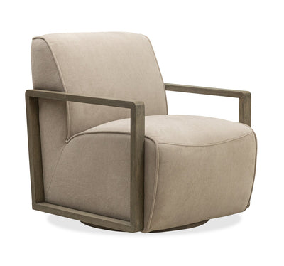 Mode 29.5" Velvet Swivel Accent Chair with Wood Arms - Beige | Fauteuil d’appoint pivotant Mode de 29,5 po en velours avec accoudoirs en bois - beige