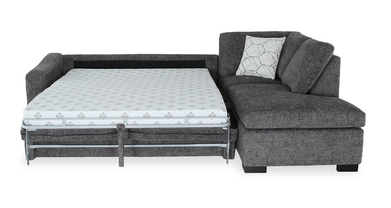 Aubrey 114\" Right-Facing Chenille Fabric Eurostyle Queen Sofa Bed Sectional with Wooden Legs – Grey