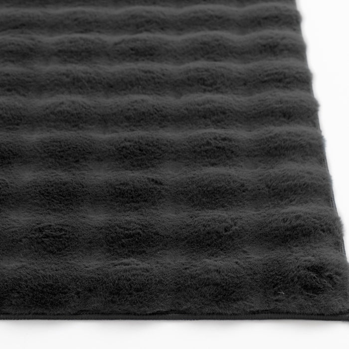 Faux Fur Bubble Dark Grey Area Rug with Memory Foam Backing - 7' x 10'