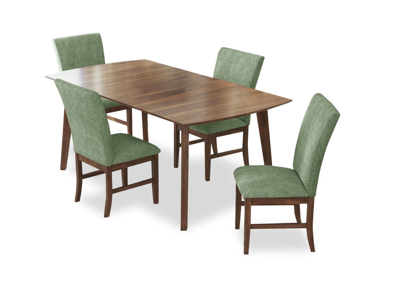 Rain 5pc Dining Set with Table & 4 Green Chairs, 72\"W - Green/Brown