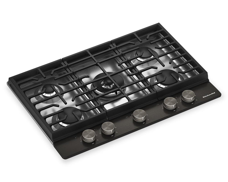 KitchenAid 30\" Gas-on-Metal Cooktop with Integrated Wok Grates – Black Ore - KCGK530SBE