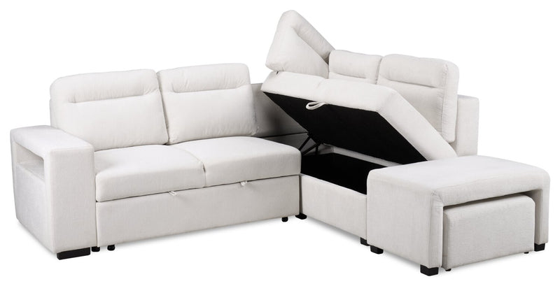 Primo Coast 3-Piece Right-Facing Ivory White Fabric Sleeper Sectional with Storage Chaise and Storage Armrest