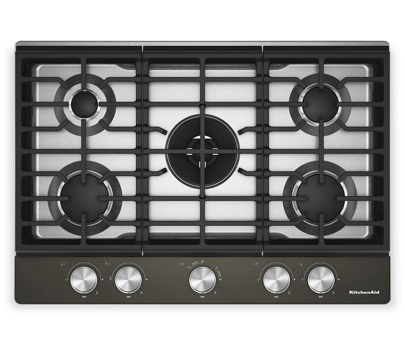 KitchenAid 30\" Gas-on-Metal Cooktop with Integrated Wok Grates – Black Ore - KCGK530SBE