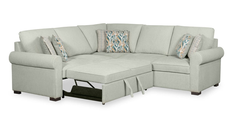 Scott Living Haven 3-Piece Chenille Fabric Sleeper Sectional - Seafoam Blue