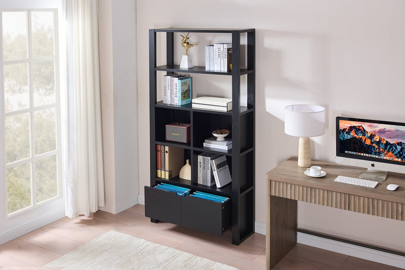 Oscar 36\" Contemporary Bookcase with File Drawer – Matte Black 