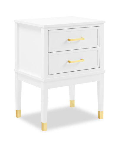 Alia Bedside 2-Drawer Nightstand with Gold Accent, 18"W x 25.75"H - White | Table de nuit Alia de 18 po (l) x 25,75 po (H) à 2 tiroirs avec touche dorée - blanche