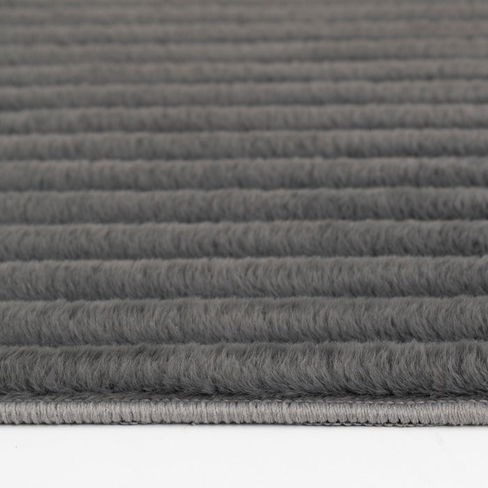 Faux Fur Channel Dark Grey Area Rug with Memory Foam Backing - 5' x 7'