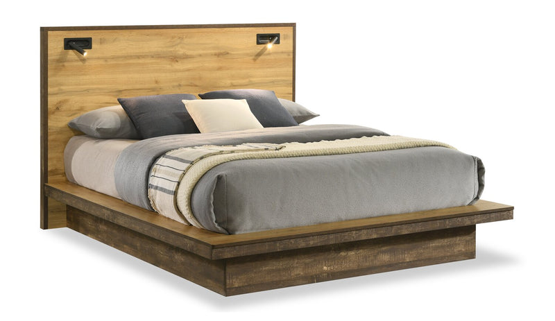 Silas 5pc Bedroom Set with Platform Bed, Dresser & Mirror, LED, Rustic Brown - Full Size