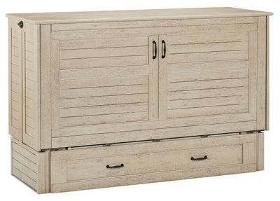 Parker Cabinet Bed with Memory Foam Mattress, Brushed Driftwood - Queen Size    | Armoire-lit Parker - Taupe