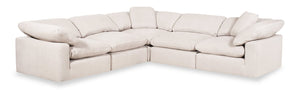 Eclipse Modular 5-Piece Linen-Look Fabric Sectional with Reversible Feather Down Cushions - Linen White