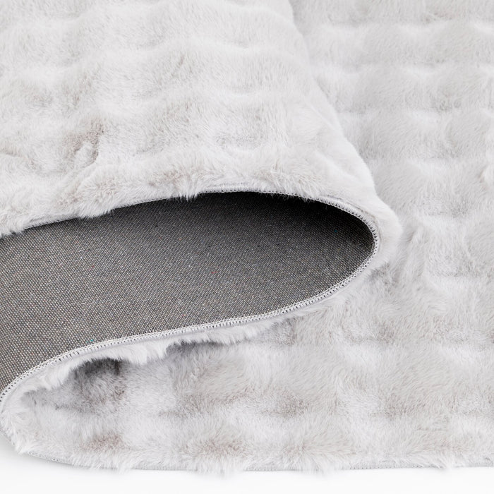 Faux Fur Bubble Light Grey Area Rug with Memory Foam Backing - 5' x 7'