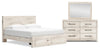 Derekson 5pc Bedroom Set with Storage Bed, Dresser & Mirror, Rustic White - King Size