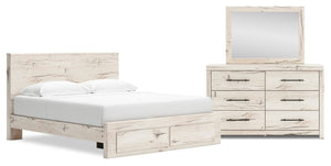 Derekson 5pc Bedroom Set with Storage Bed, Dresser & Mirror, Rustic White - King Size