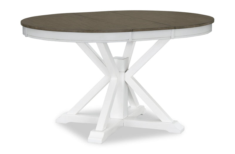 Brook 5pc Dining Set with Table & 4 Chairs, 42-54\"W Extension, Round - White/Brown