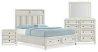 Casa 6pc Bedroom Set with Bed, Dresser, Mirror & Nightstand, White - Queen Size