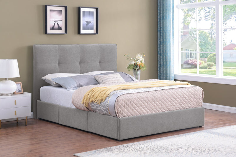 Amos Upholstered Storage Bed in Grey Fabric with Tufted Headboard & 3 Built-in Drawers - Queen Size