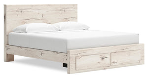 Derekson Storage Bed with 2 Built-In Footboard Drawers, Rustic White - King Size