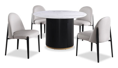 Kort & Co. Capri 5pc Dining Set with Table & 4 Vegan Leather Chairs, Pedestal Base, 47"W Round - Taupe | Ensemble de salle à manger Capri de Kort & Co. 5 pièces avec table ronde de 47 po (L), base piédestal et 4 chaises en cuir végétalien - taupe