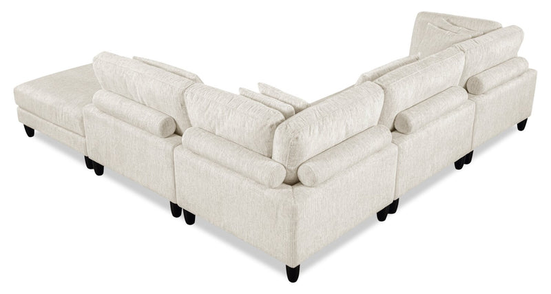 Lounge 5-Piece Chenille Modular Sectional with Ottoman – Beige 