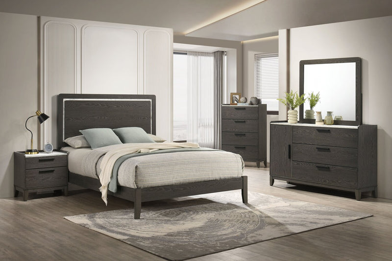 Sable 5pc Bedroom Set with Bed, Dresser & Mirror, Dark Grey - Full Size