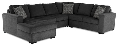 Made in Canada Legend 4-Piece Left-Facing Chenille Fabric Sleeper Sectional with Storage Chaise - Pepper Grey | Sofa-lit sectionnel de gauche Legend 4 pièces fabriqué au Canada en tissu de chenille avec fauteuil long de rangement - gris poivre