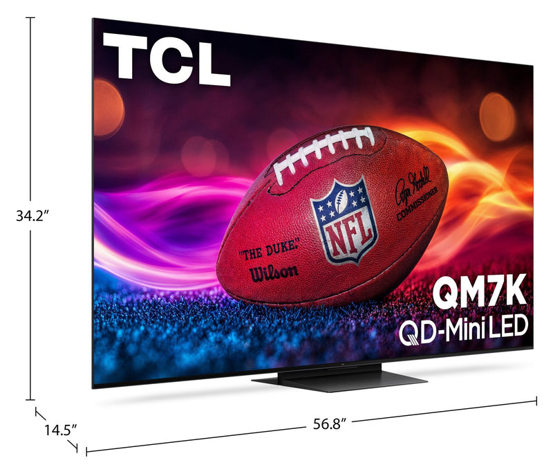 TCL 65\" QM7K QD Mini-LED QLED 4K UHD Smart Google TV (65QM7K) - 2025 Model
