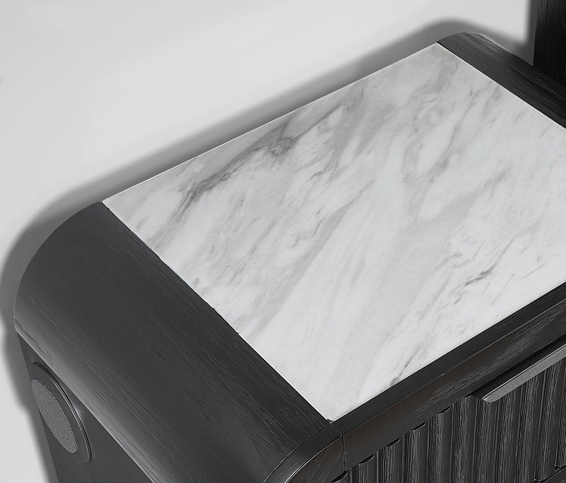 Kaleo Bedside 2-Drawer Nightstand with LED Light & Speaker, 26.5\"W x 28\"H, Modern - Black