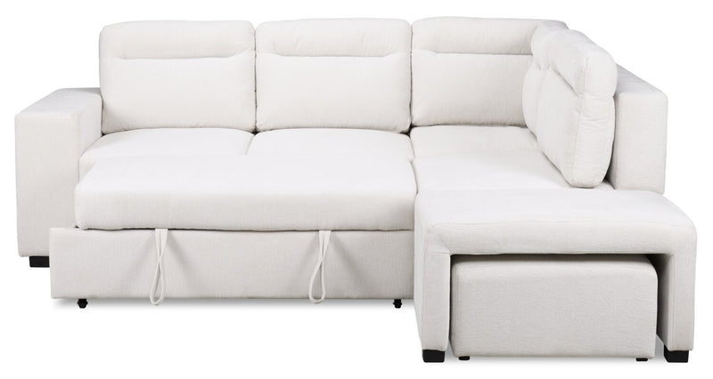 Primo Coast 3-Piece Right-Facing Ivory White Fabric Sleeper Sectional with Storage Chaise and Storage Armrest