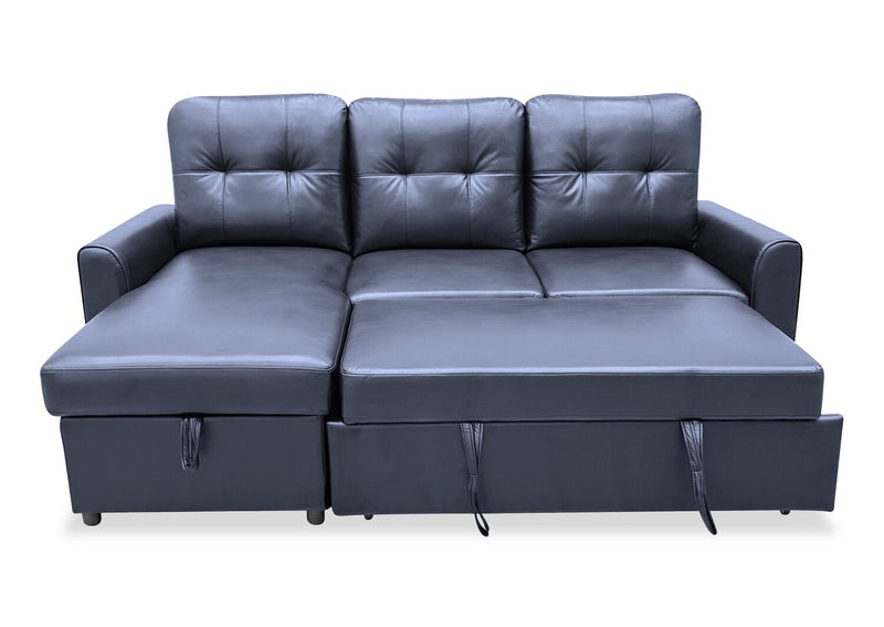 Carter 2-Piece Left-Facing Leather-Look Fabric Sleeper Sectional with Storage Chaise - Black