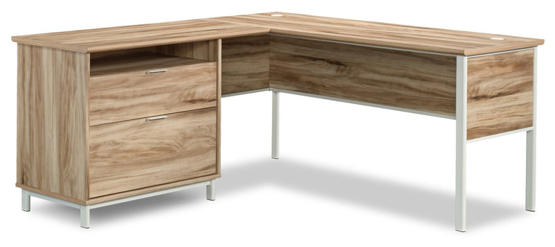 Harrison 65.35\" L-shaped Desk with Two Drawers – Kiln Acacia 