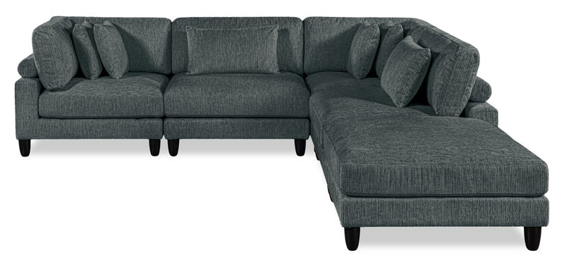 Lounge 5-Piece Chenille Modular Sectional with Ottoman– Grey