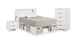 Everley Platform Bed 5pc Set with Panel Headboard, Chest & Nightstand, White - Full Size