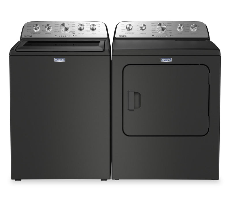 Maytag 5.5 Cu Ft. Top Load Impeller Washer with Pet Pro Option and 7.0 Cu Ft. Gas Dryer – Volcano Black