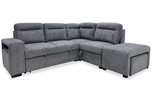 Coast 3-Piece Right-Facing Fabric Sleeper Sectional with Storage and Ottoman - Smoke