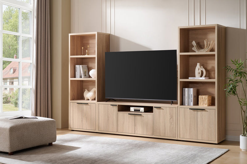 Noren 115\" 3-Piece Entertainment Centre with Storage for TVs up to 70\"- Light Oak